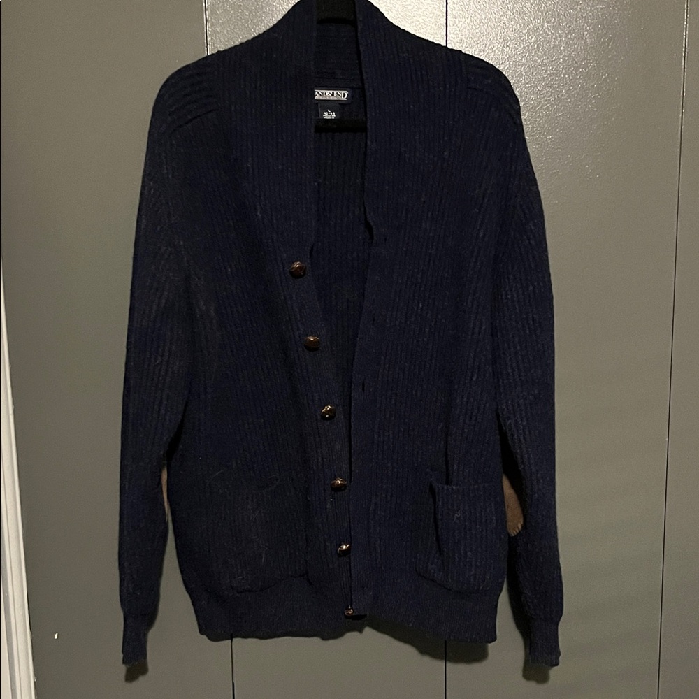 Wool Lands End Navy blue cardigan sweater